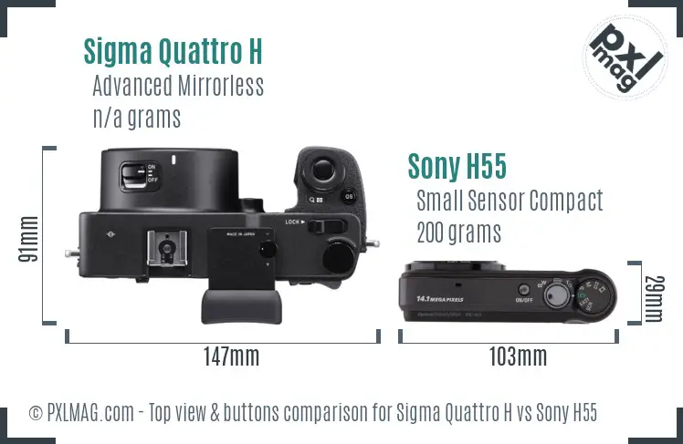 Sigma Quattro H vs Sony H55 top view buttons comparison Sigma Quattro H vs Sony H55 top view buttons comparison