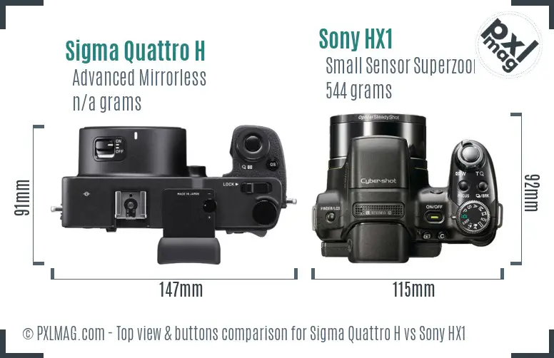 Sigma Quattro H vs Sony HX1 top view buttons comparison