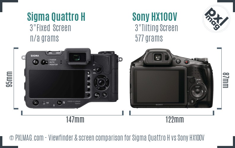 Sigma Quattro H vs Sony HX100V Screen and Viewfinder comparison