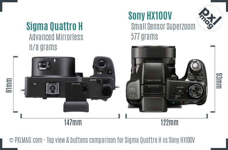 Sigma Quattro H vs Sony HX100V top view buttons comparison