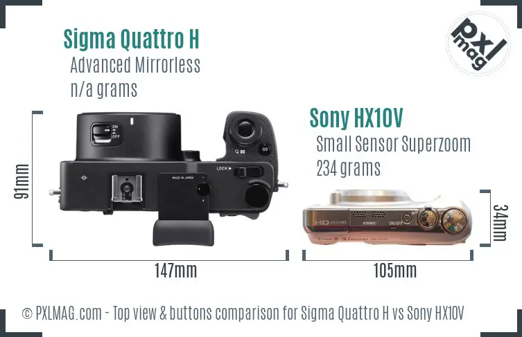 Sigma Quattro H vs Sony HX10V top view buttons comparison