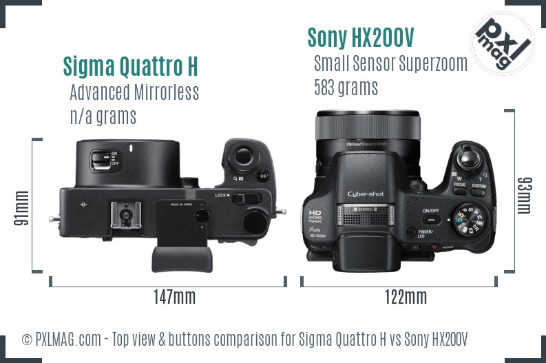 Sigma Quattro H vs Sony HX200V top view buttons comparison