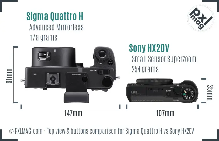 Sigma Quattro H vs Sony HX20V top view buttons comparison