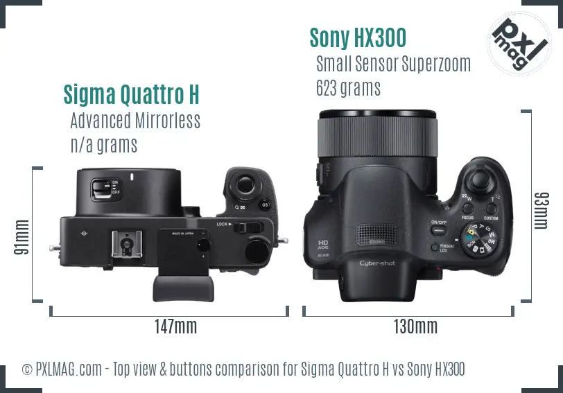 Sigma Quattro H vs Sony HX300 top view buttons comparison