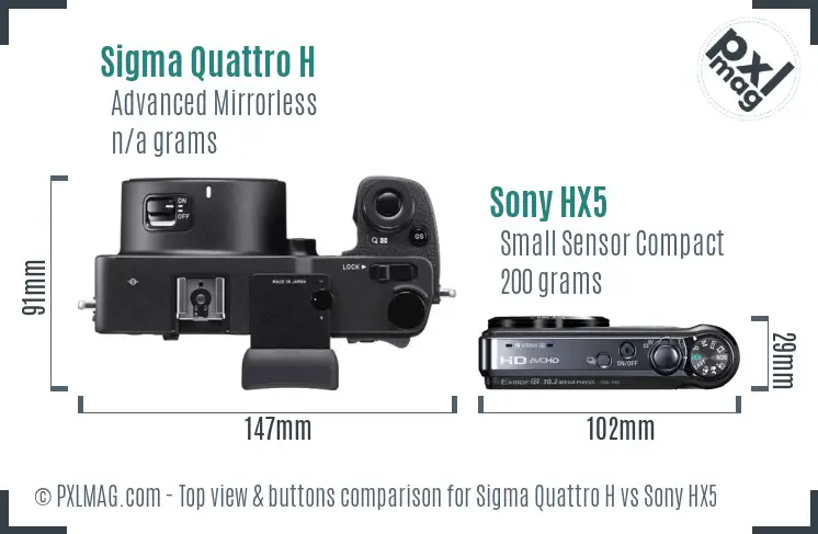 Sigma Quattro H vs Sony HX5 top view buttons comparison