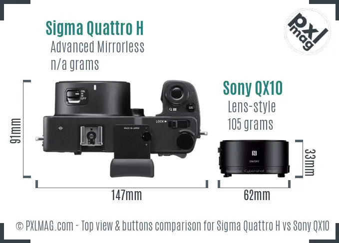 Sigma Quattro H vs Sony QX10 top view buttons comparison