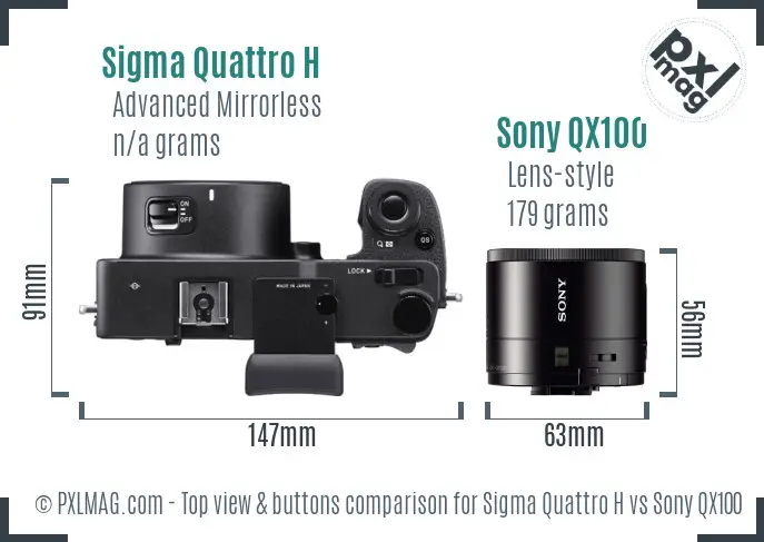 Sigma Quattro H vs Sony QX100 top view buttons comparison Sigma Quattro H vs Sony QX100 top view buttons comparison