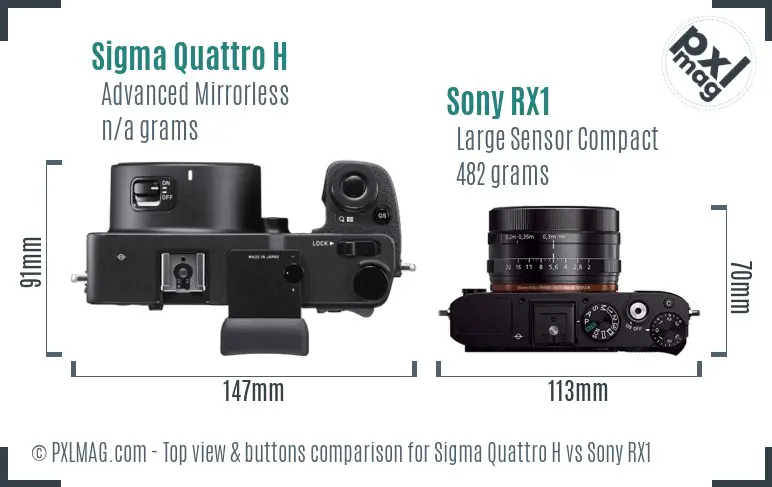 Sigma Quattro H vs Sony RX1 top view buttons comparison Sigma Quattro H vs Sony RX1 top view buttons comparison