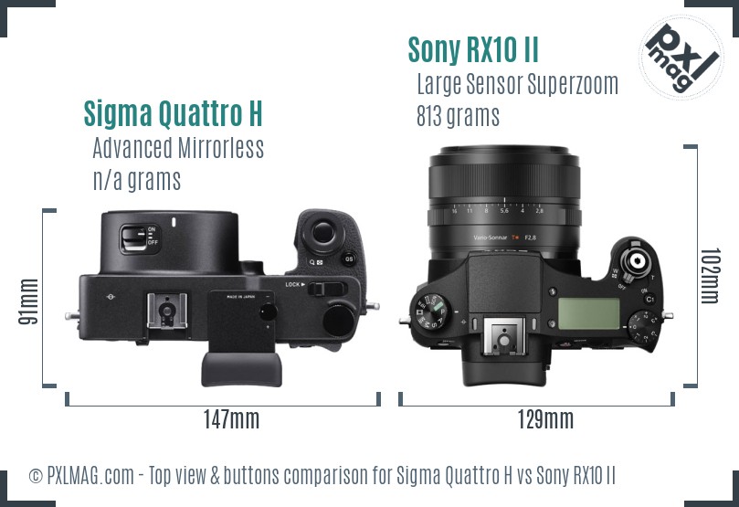 Sigma Quattro H vs Sony RX10 II top view buttons comparison