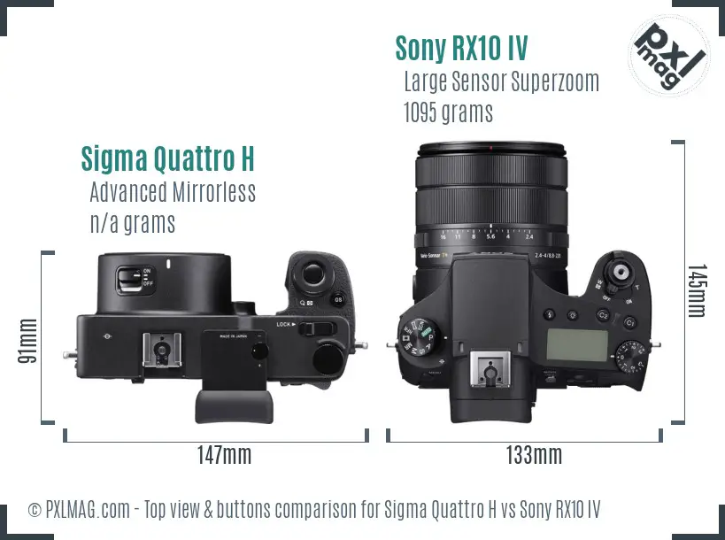 Sigma Quattro H vs Sony RX10 IV top view buttons comparison Sigma Quattro H vs Sony RX10 IV top view buttons comparison