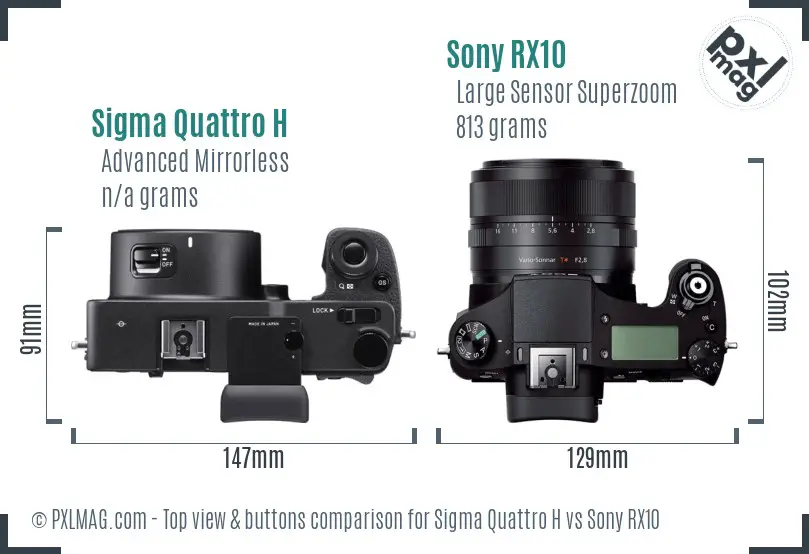 Sigma Quattro H vs Sony RX10 top view buttons comparison Sigma Quattro H vs Sony RX10 top view buttons comparison