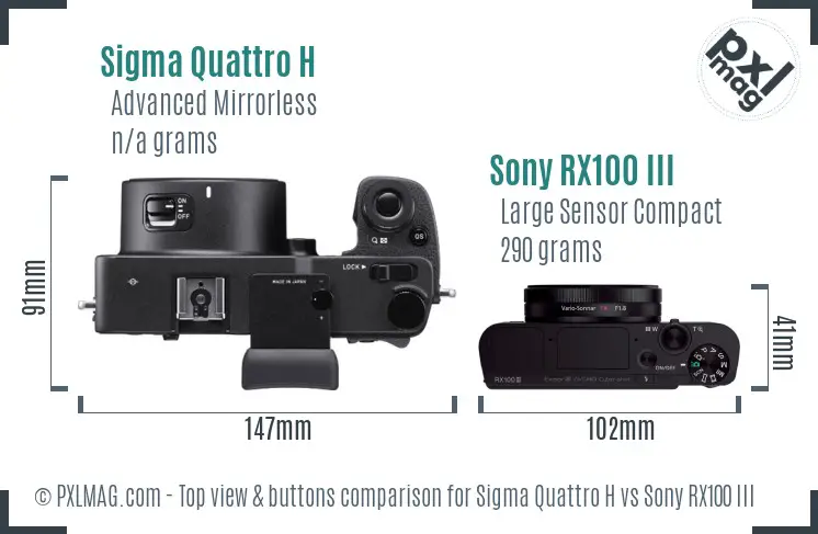 Sigma Quattro H vs Sony RX100 III top view buttons comparison