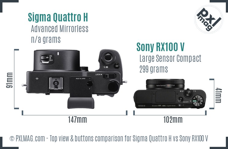 Sigma Quattro H vs Sony RX100 V top view buttons comparison