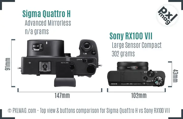 Sigma Quattro H vs Sony RX100 VII top view buttons comparison Sigma Quattro H vs Sony RX100 VII top view buttons comparison