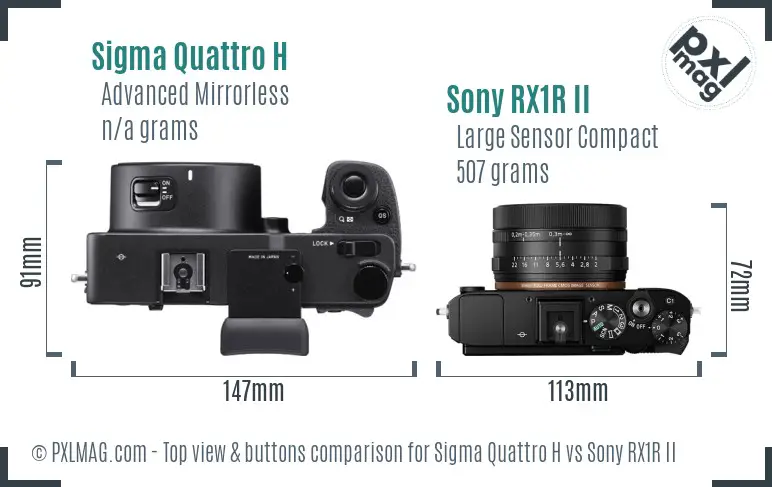 Sigma Quattro H vs Sony RX1R II top view buttons comparison