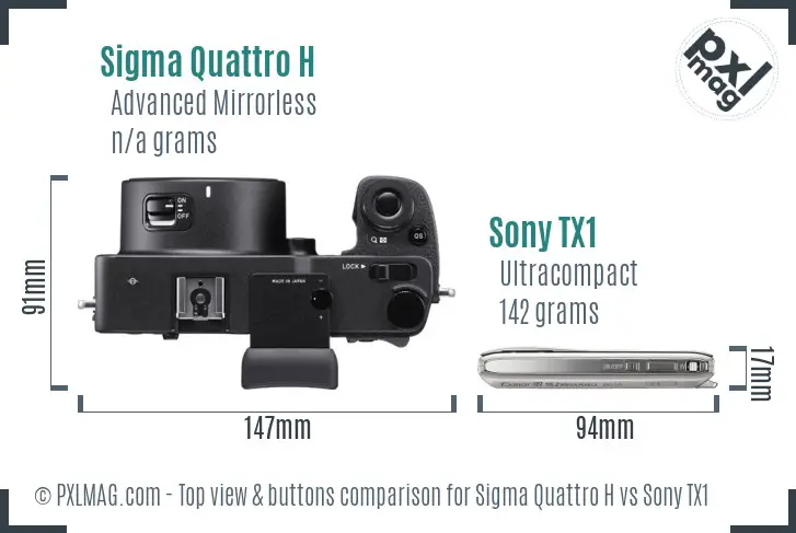 Sigma Quattro H vs Sony TX1 top view buttons comparison Sigma Quattro H vs Sony TX1 top view buttons comparison