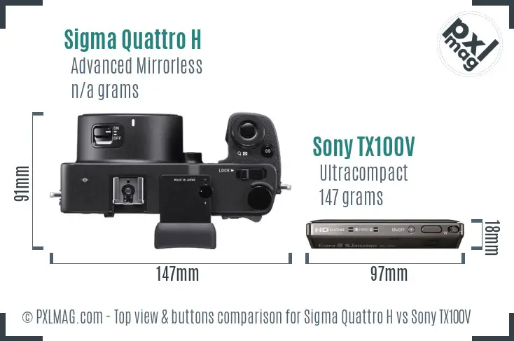 Sigma Quattro H vs Sony TX100V top view buttons comparison