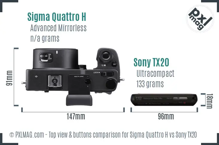 Sigma Quattro H vs Sony TX20 top view buttons comparison Sigma Quattro H vs Sony TX20 top view buttons comparison