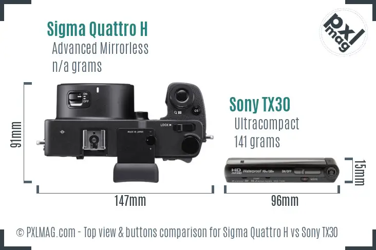 Sigma Quattro H vs Sony TX30 top view buttons comparison