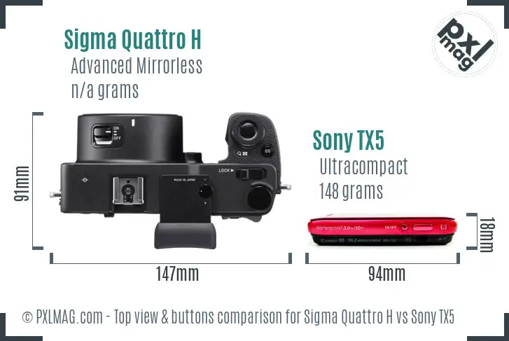 Sigma Quattro H vs Sony TX5 top view buttons comparison