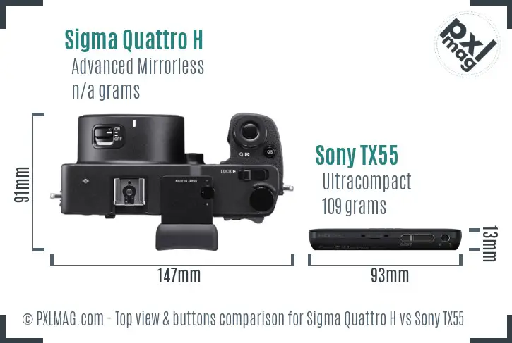 Sigma Quattro H vs Sony TX55 top view buttons comparison