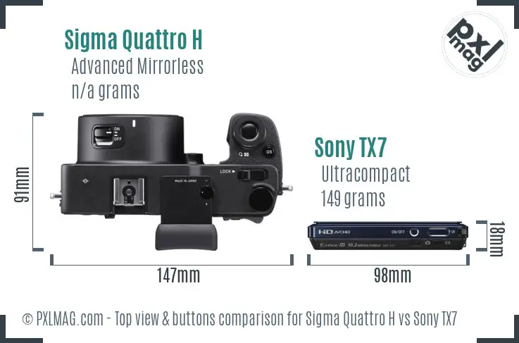 Sigma Quattro H vs Sony TX7 top view buttons comparison
