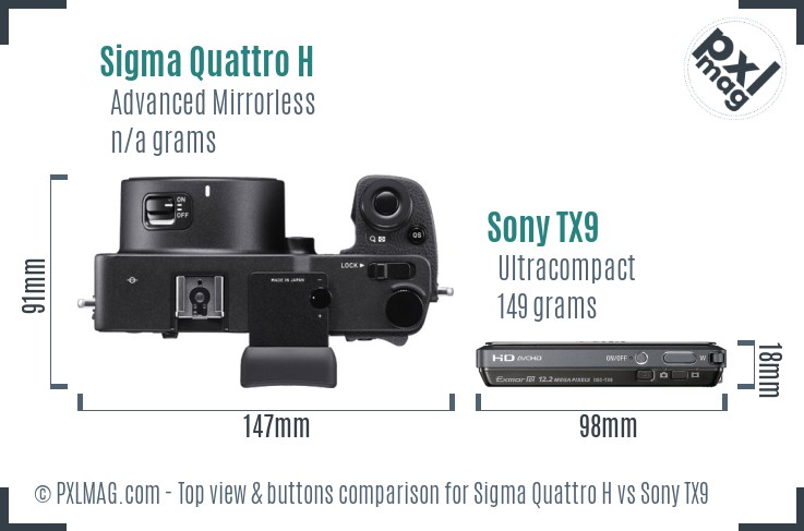 Sigma Quattro H vs Sony TX9 top view buttons comparison