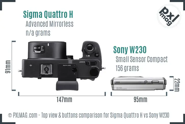 Sigma Quattro H vs Sony W230 top view buttons comparison