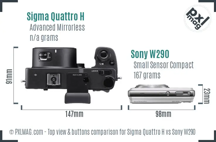 Sigma Quattro H vs Sony W290 top view buttons comparison