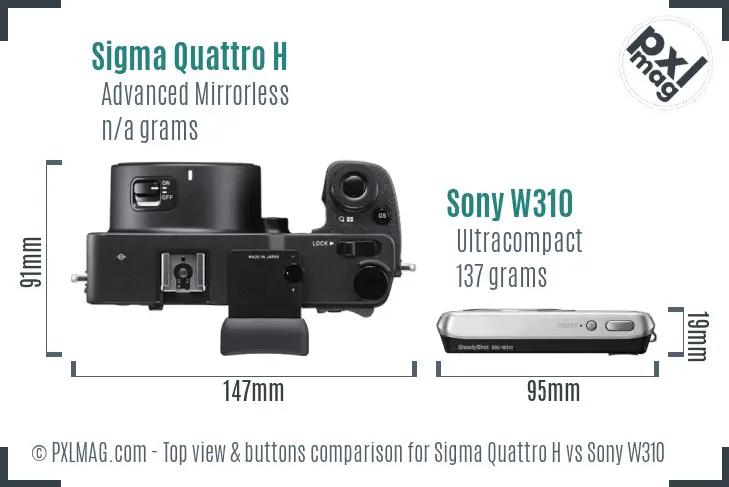 Sigma Quattro H vs Sony W310 top view buttons comparison