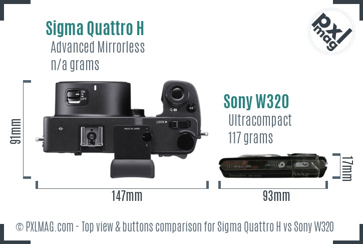 Sigma Quattro H vs Sony W320 top view buttons comparison