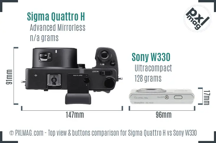 Sigma Quattro H vs Sony W330 top view buttons comparison