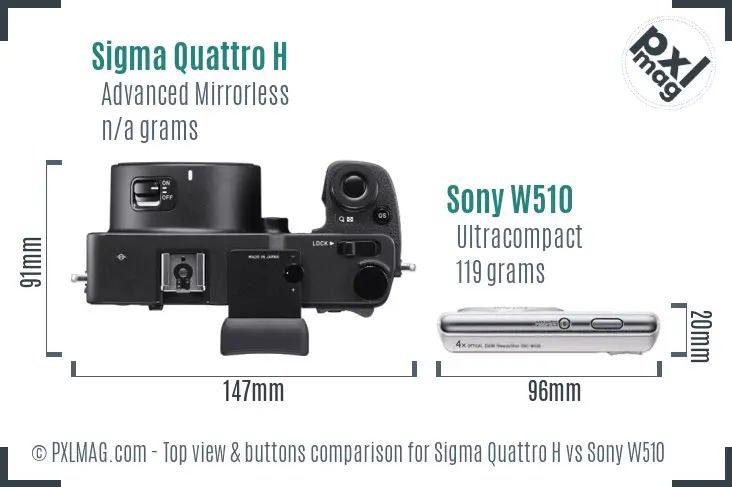Sigma Quattro H vs Sony W510 top view buttons comparison