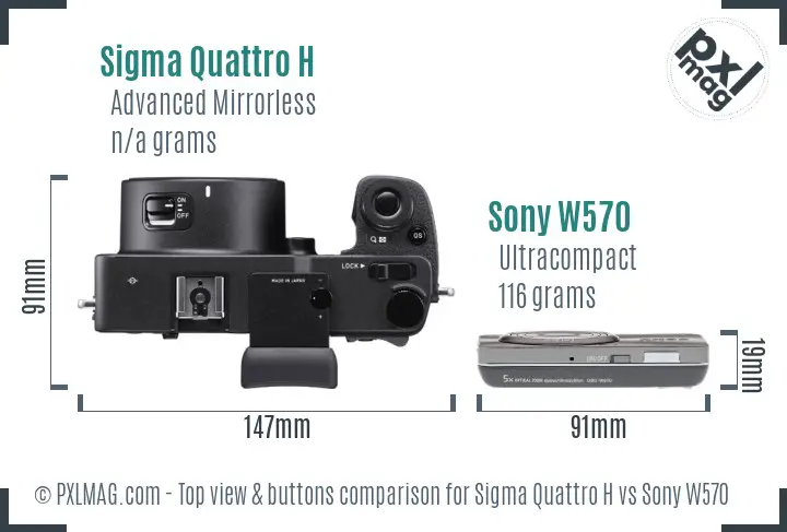 Sigma Quattro H vs Sony W570 top view buttons comparison Sigma Quattro H vs Sony W570 top view buttons comparison