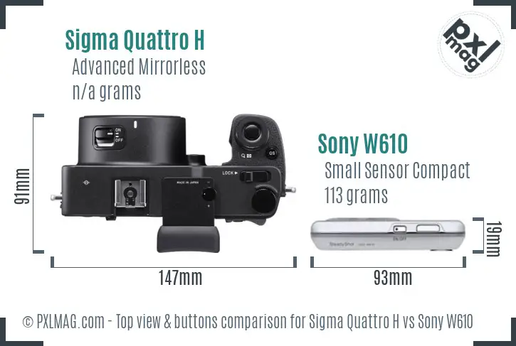 Sigma Quattro H vs Sony W610 top view buttons comparison Sigma Quattro H vs Sony W610 top view buttons comparison