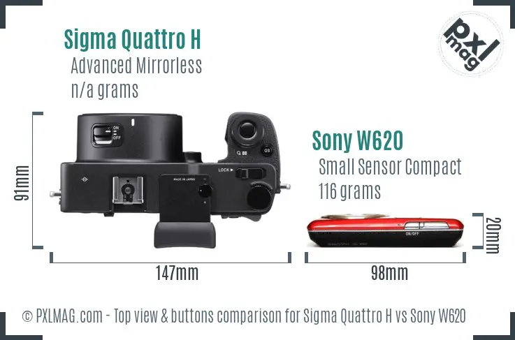 Sigma Quattro H vs Sony W620 top view buttons comparison