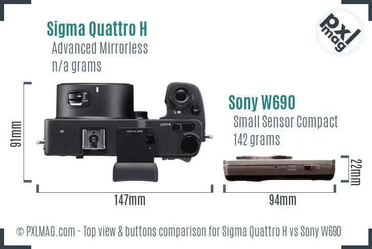 Sigma Quattro H vs Sony W690 top view buttons comparison