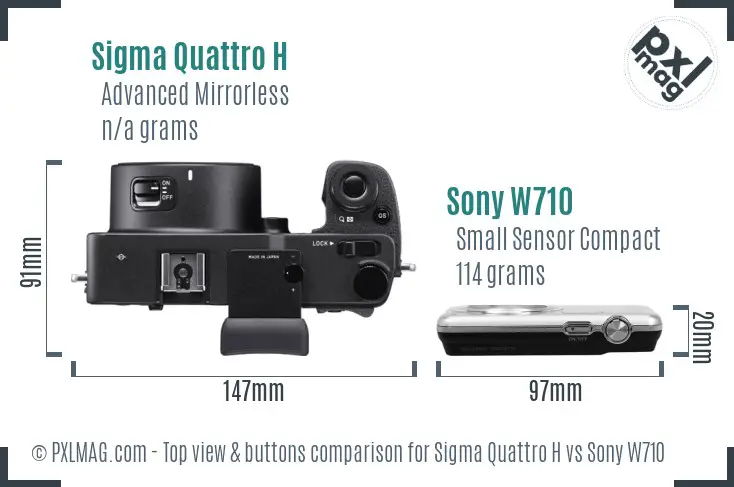 Sigma Quattro H vs Sony W710 top view buttons comparison