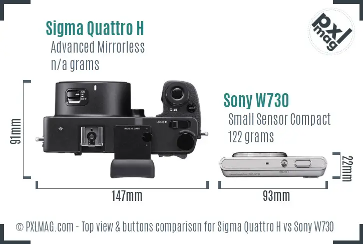 Sigma Quattro H vs Sony W730 top view buttons comparison Sigma Quattro H vs Sony W730 top view buttons comparison