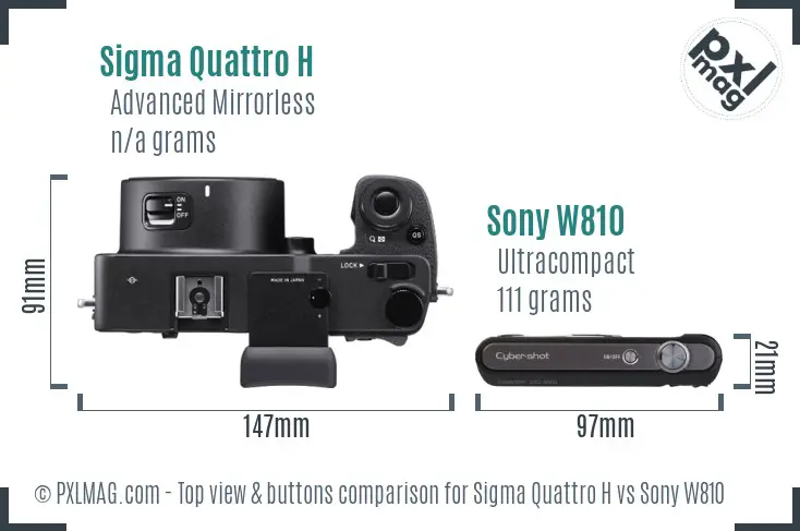 Sigma Quattro H vs Sony W810 top view buttons comparison Sigma Quattro H vs Sony W810 top view buttons comparison