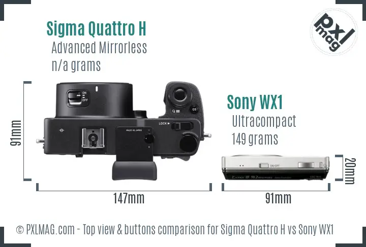 Sigma Quattro H vs Sony WX1 top view buttons comparison