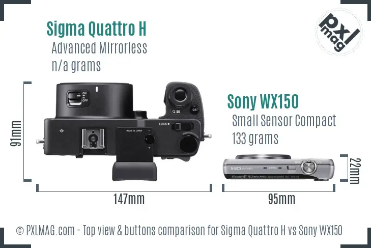 Sigma Quattro H vs Sony WX150 top view buttons comparison Sigma Quattro H vs Sony WX150 top view buttons comparison