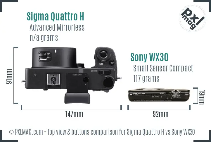 Sigma Quattro H vs Sony WX30 top view buttons comparison Sigma Quattro H vs Sony WX30 top view buttons comparison