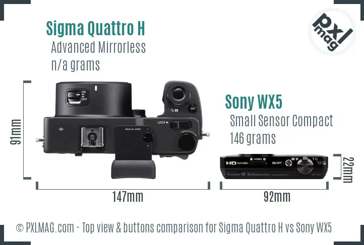 Sigma Quattro H vs Sony WX5 top view buttons comparison