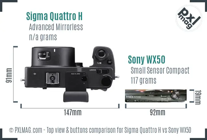 Sigma Quattro H vs Sony WX50 top view buttons comparison