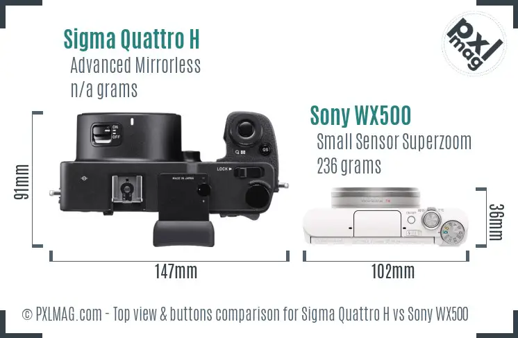 Sigma Quattro H vs Sony WX500 top view buttons comparison