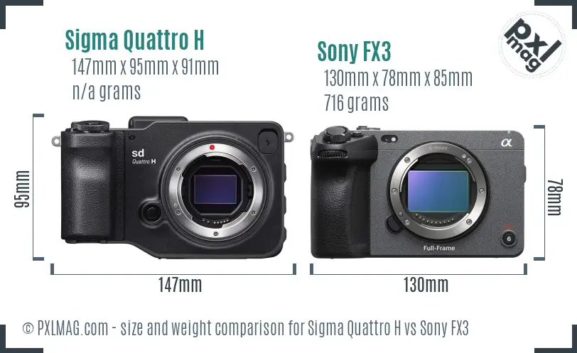 Sigma Quattro H vs Sony FX3 size comparison