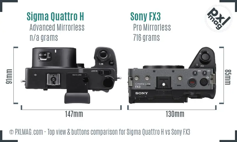 Sigma Quattro H vs Sony FX3 top view buttons comparison
