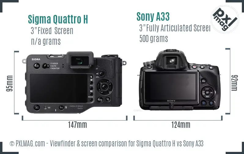 Sigma Quattro H vs Sony A33 Screen and Viewfinder comparison