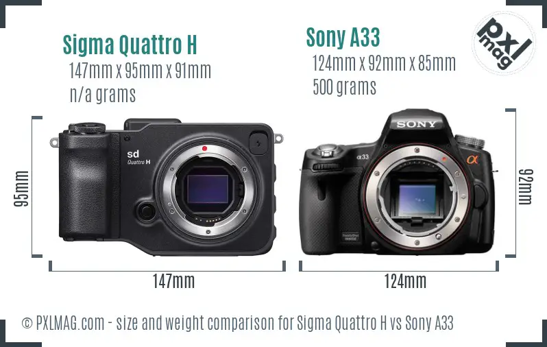Sigma Quattro H vs Sony A33 size comparison